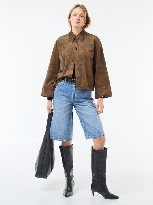 Chemise en suédine à manches longues - Kiabi