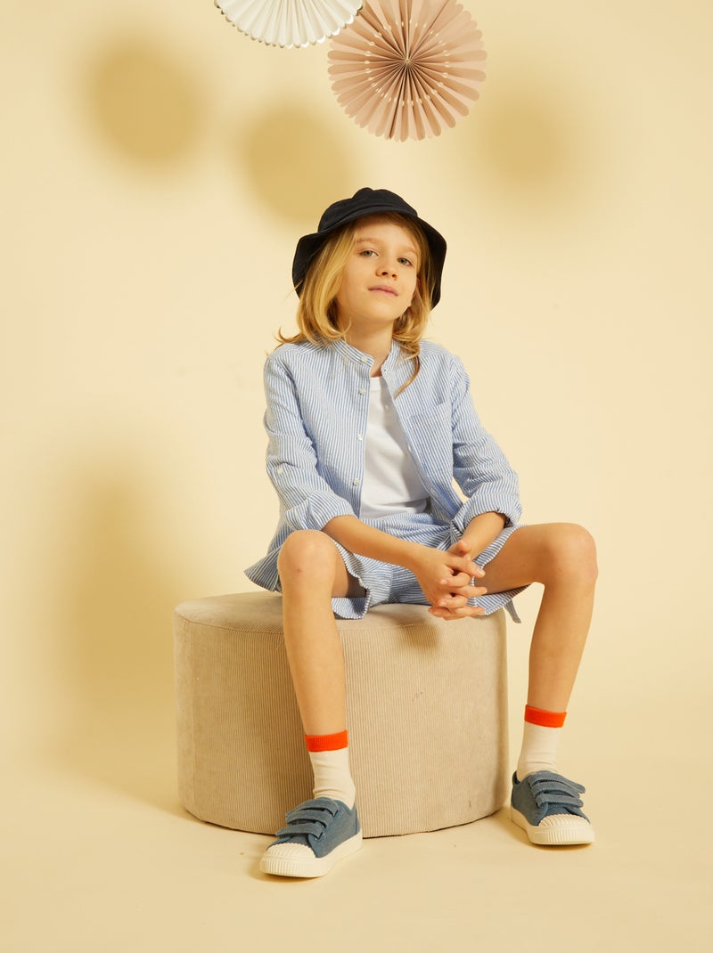 Chemise en tissu gaufré Bleu - Kiabi