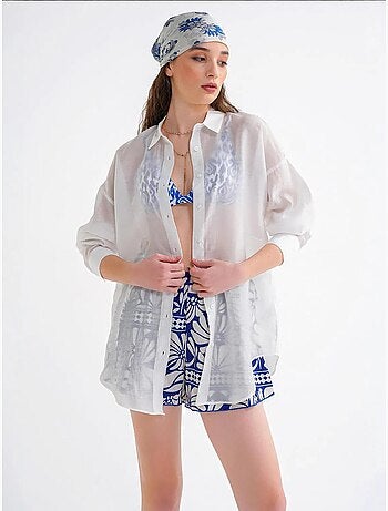 Chemise en tulle surdimensionnée avec fermeture à boutons mixray