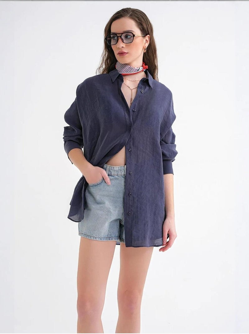 Chemise en tulle surdimensionnée avec fermeture à boutons mixray Bleu marine - Kiabi