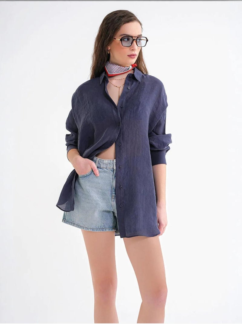 Chemise en tulle surdimensionnée avec fermeture à boutons mixray Bleu marine - Kiabi