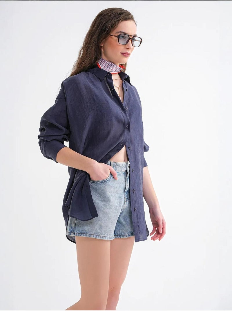 Chemise en tulle surdimensionnée avec fermeture à boutons mixray Bleu marine - Kiabi