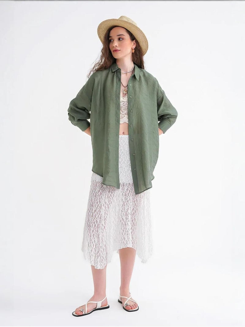 Chemise en tulle surdimensionnée avec fermeture à boutons mixray Kaki - Kiabi