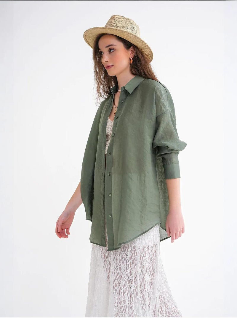 Chemise en tulle surdimensionnée avec fermeture à boutons mixray Kaki - Kiabi