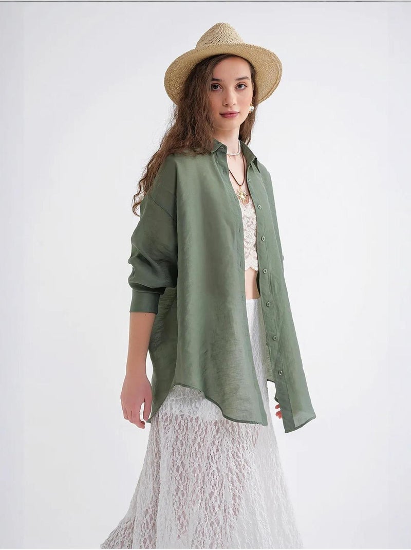 Chemise en tulle surdimensionnée avec fermeture à boutons mixray Kaki - Kiabi