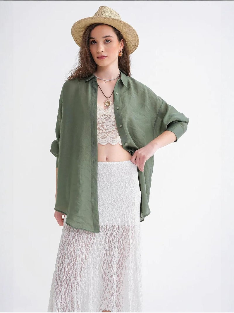 Chemise en tulle surdimensionnée avec fermeture à boutons mixray Kaki - Kiabi