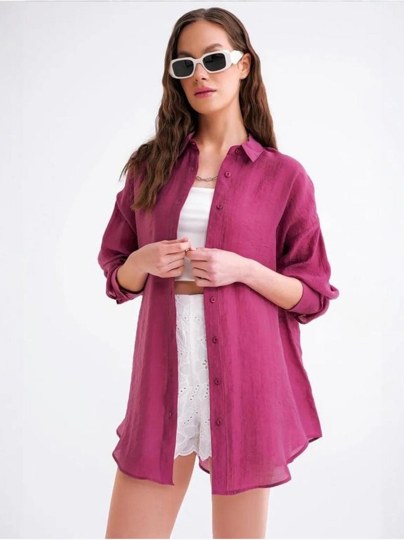 Chemise en tulle surdimensionnée avec fermeture à boutons mixray Magenta - Kiabi