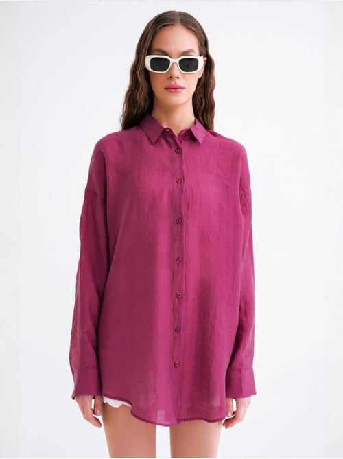 Chemise en tulle surdimensionnée avec fermeture à boutons mixray - Kiabi Chemise en tulle surdimensionnée avec fermeture à boutons mixray - Kiabi