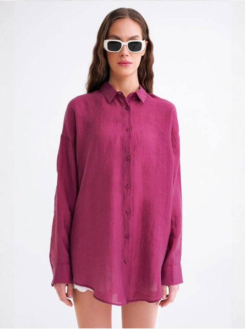Chemise en tulle surdimensionnée avec fermeture à boutons mixray Magenta - Kiabi