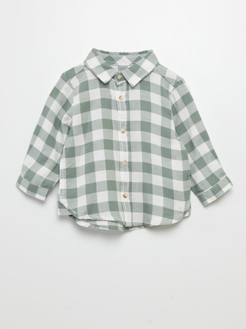 Chemise en twill à carreaux Vert - Kiabi