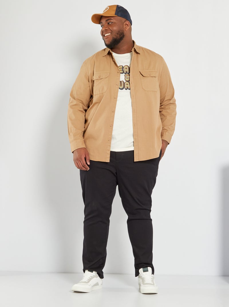 Chemise en twill basique beige - Kiabi