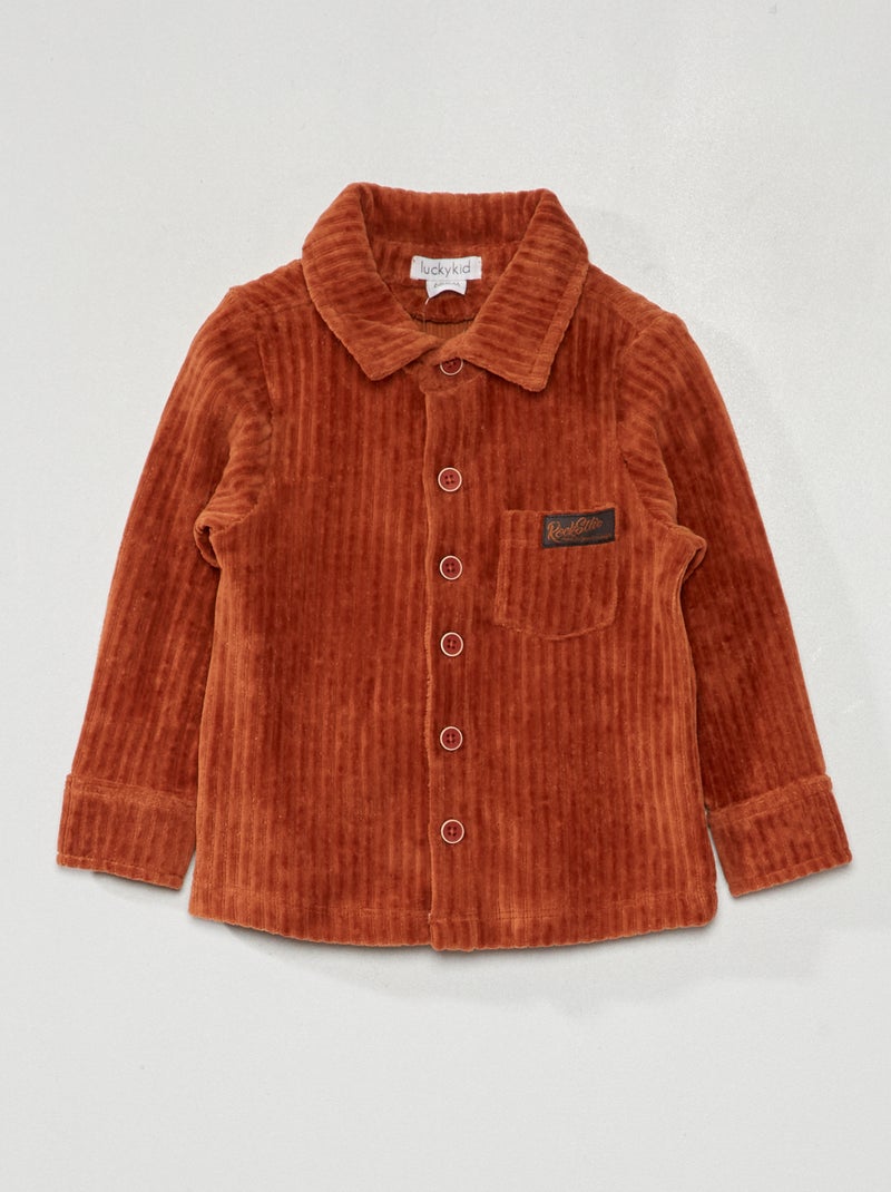 Chemise en velours à manches longues rouge brique - Kiabi