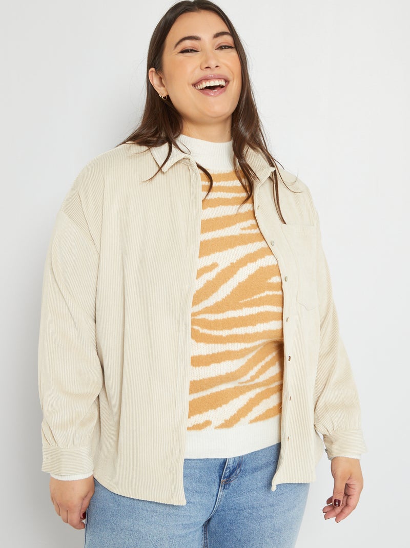 Chemise en velours côtelé beige - Kiabi