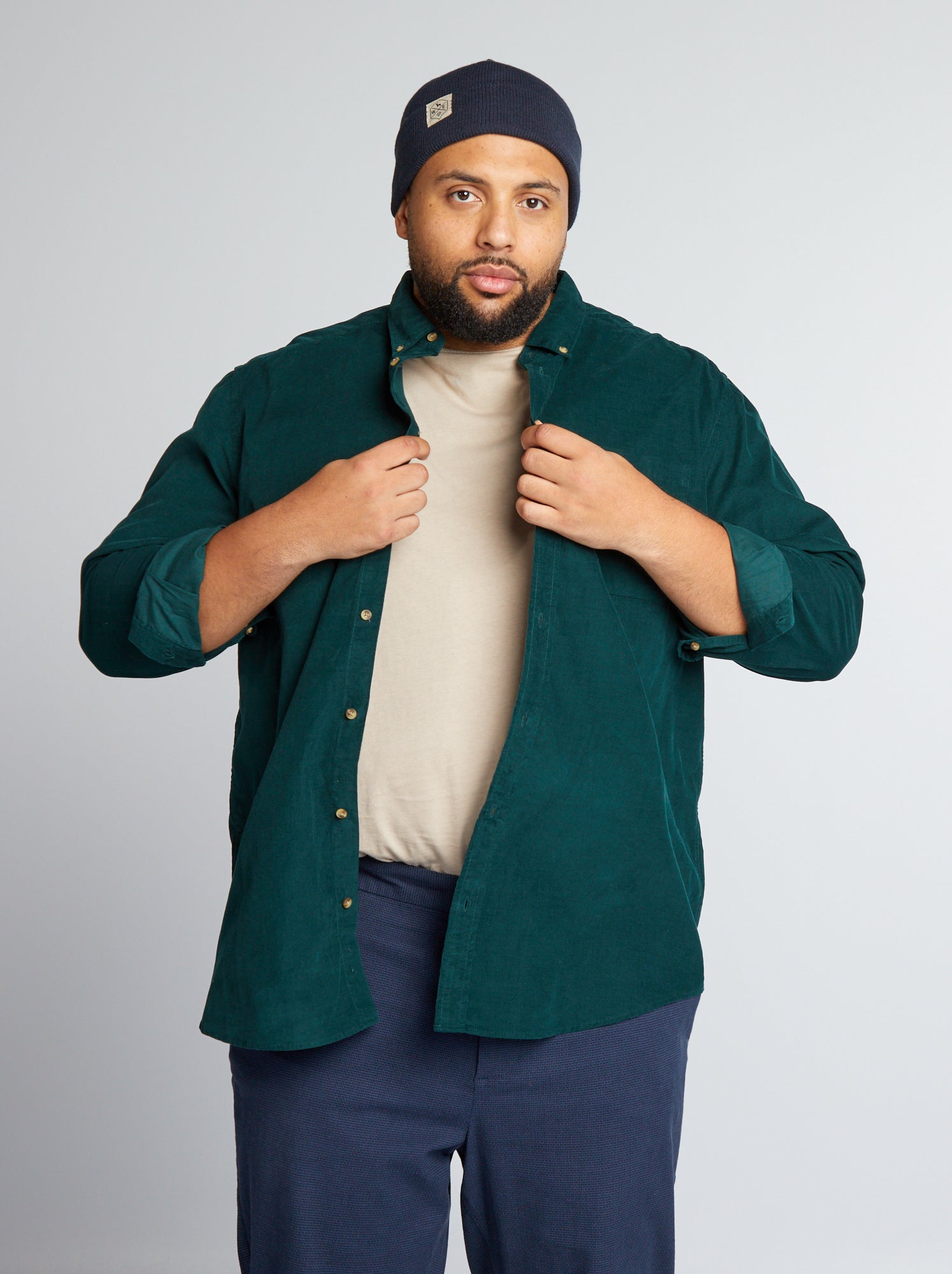 T-shirt Henley Homme En Velours Côtelé (corduroy) - Couleur Unie - Grandes Tailles - Coupe Décontractée - Polycoton