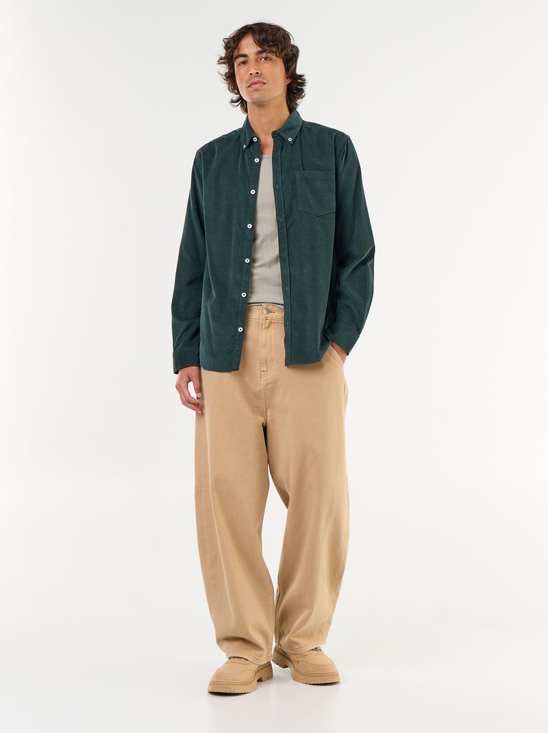 Chemise en velours côtelé Vert - Kiabi