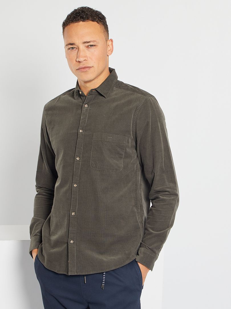 Chemise en velours kaki - Kiabi