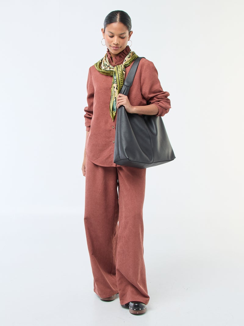Chemise en velours unie Marron - Kiabi