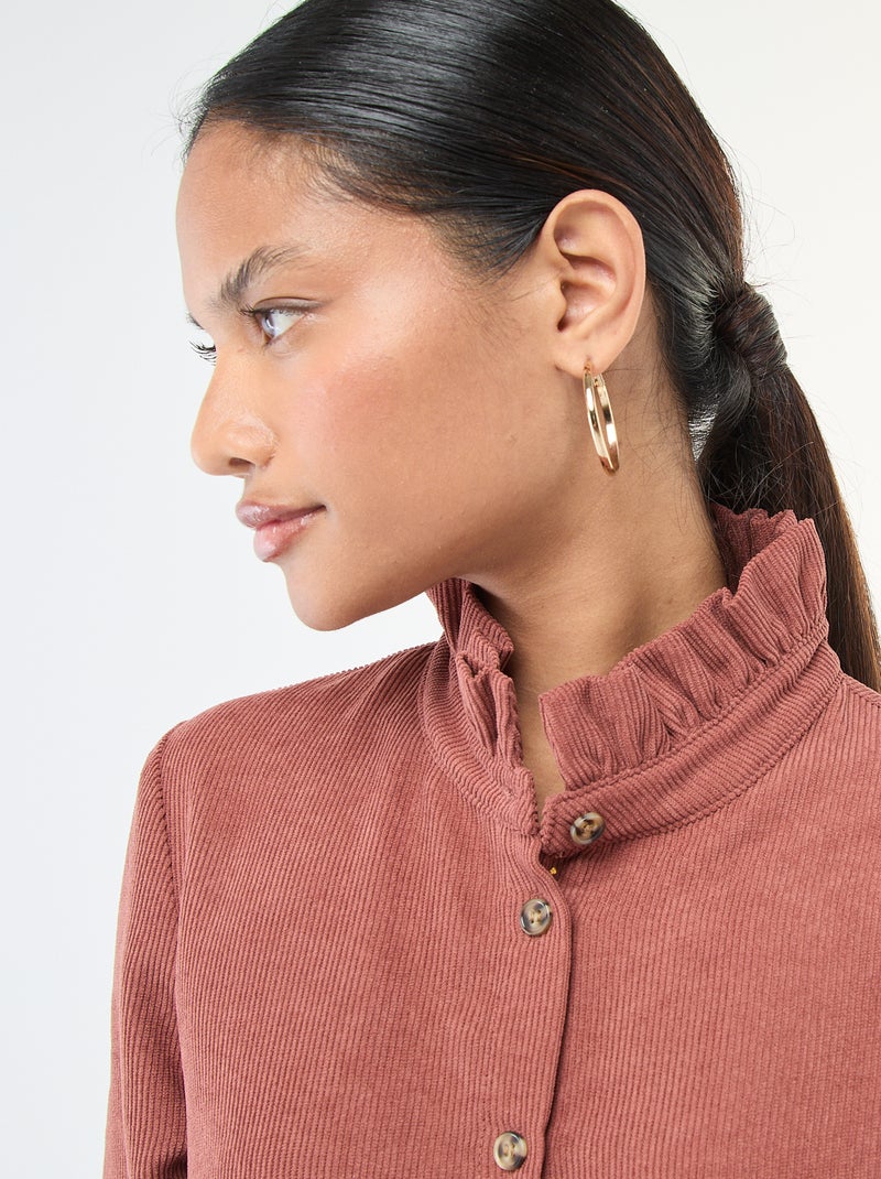 Chemise en velours unie Marron - Kiabi