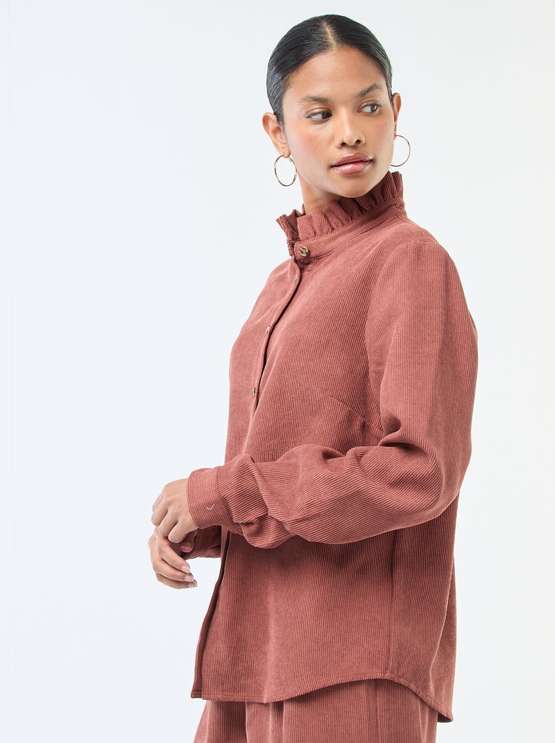 Chemise en velours unie Marron - Kiabi