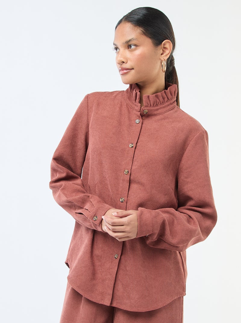 Chemise en velours unie Marron - Kiabi