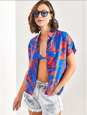 Chemise en viscose à motifs multiples et manches chauve-souris lucci
