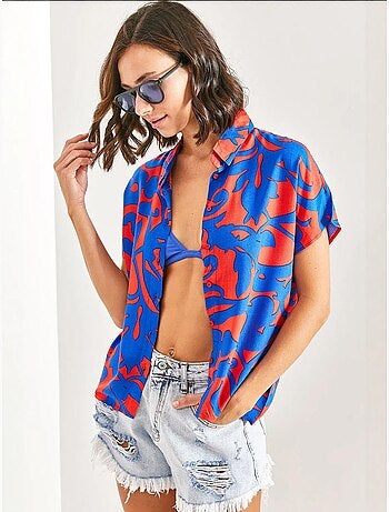Chemise en viscose à motifs multiples et manches chauve-souris lucci