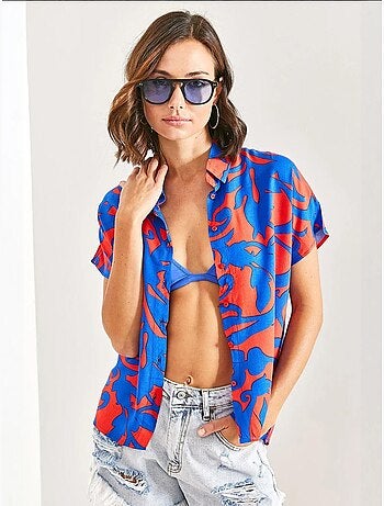 Chemise en viscose à motifs multiples et manches chauve-souris lucci