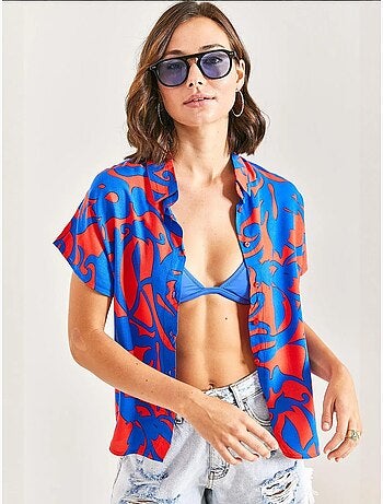 Chemise en viscose à motifs multiples et manches chauve-souris lucci