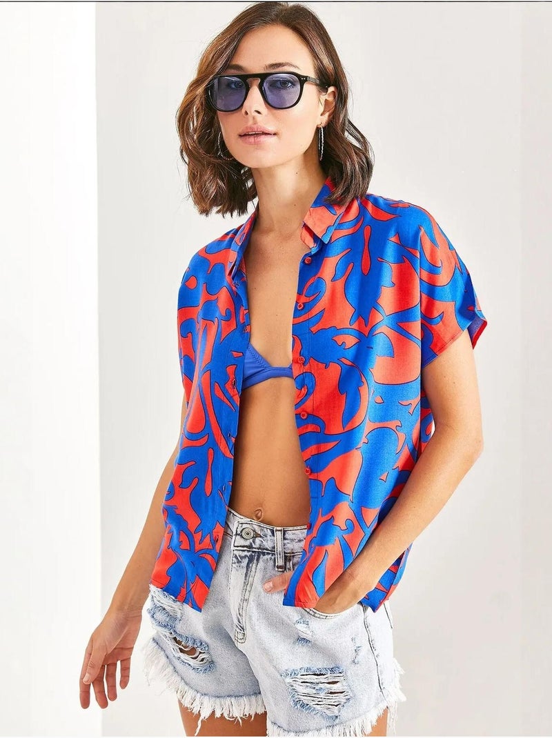 Chemise en viscose à motifs multiples et manches chauve-souris lucci Multicolore - Kiabi