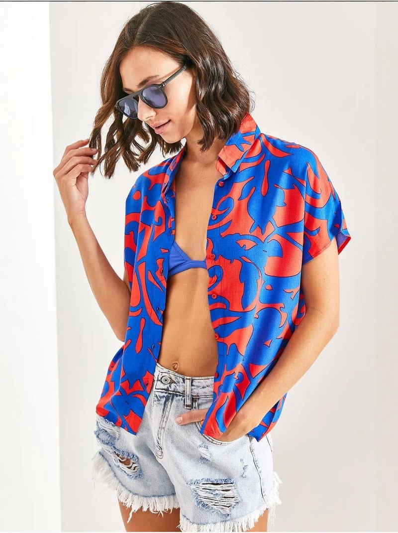 Chemise en viscose à motifs multiples et manches chauve-souris lucci Multicolore - Kiabi