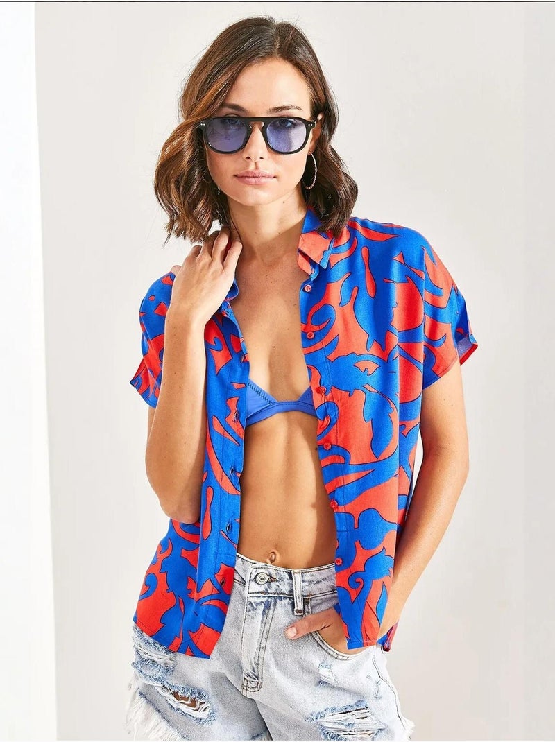 Chemise en viscose à motifs multiples et manches chauve-souris lucci Multicolore - Kiabi