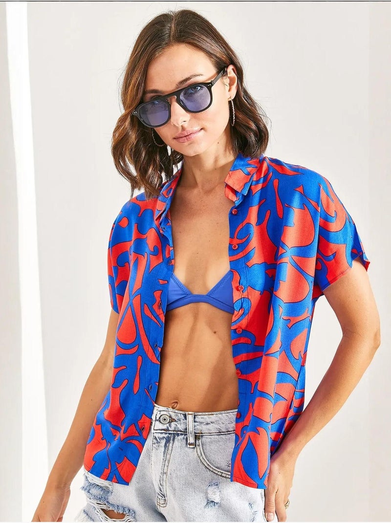 Chemise en viscose à motifs multiples et manches chauve-souris lucci Multicolore - Kiabi