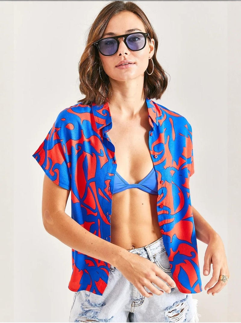 Chemise en viscose à motifs multiples et manches chauve-souris lucci Multicolore - Kiabi