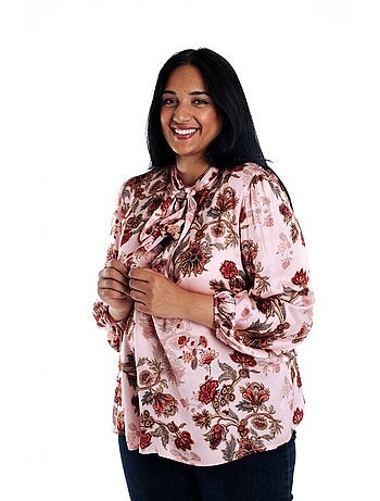 Chemise en viscose avec lavalière imprimé fleurs