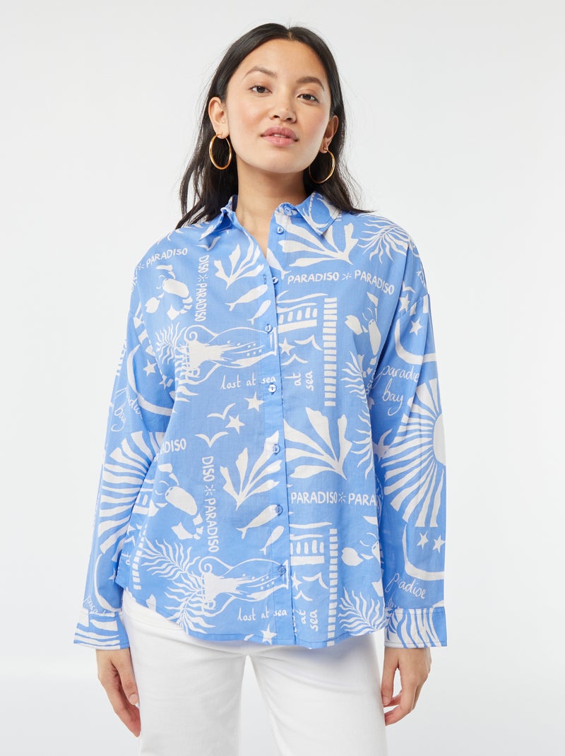 Chemise en voile de coton imprimée BLEU - Kiabi