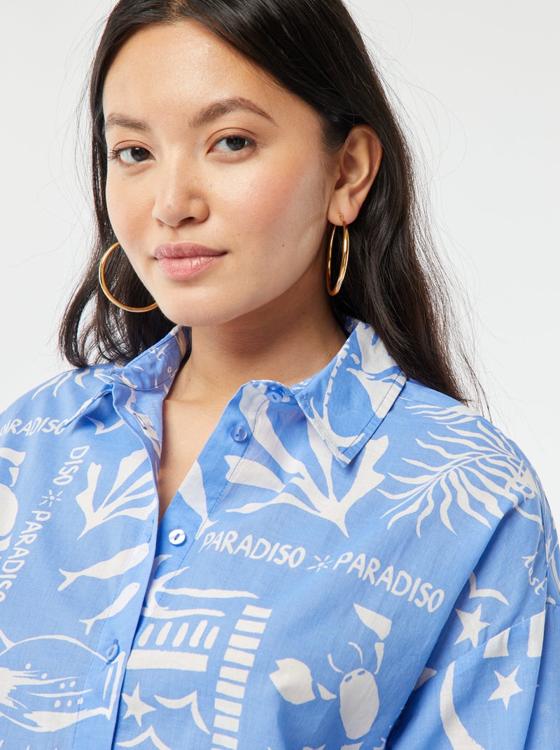 Chemise en voile de coton imprimée BLEU - Kiabi