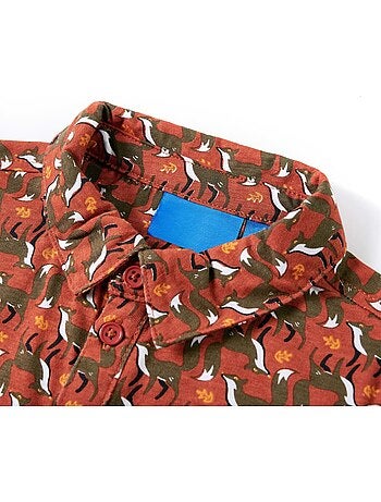 Chemise enfant coton imprimé renard col pointe et boutons - vidaxl