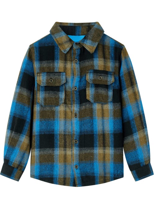 Chemise enfant en coton à carreaux col à revers manches longues - vidaxl - Kiabi