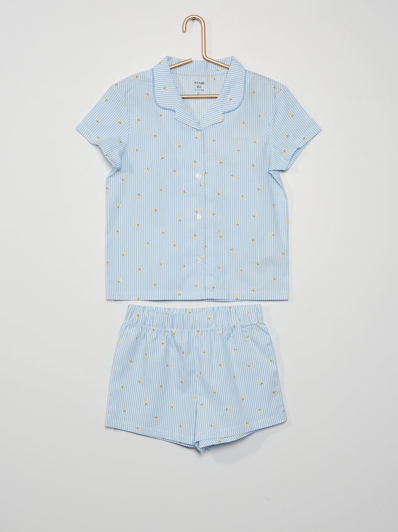 Chemise et short de nuit fantaisie bleu - Kiabi