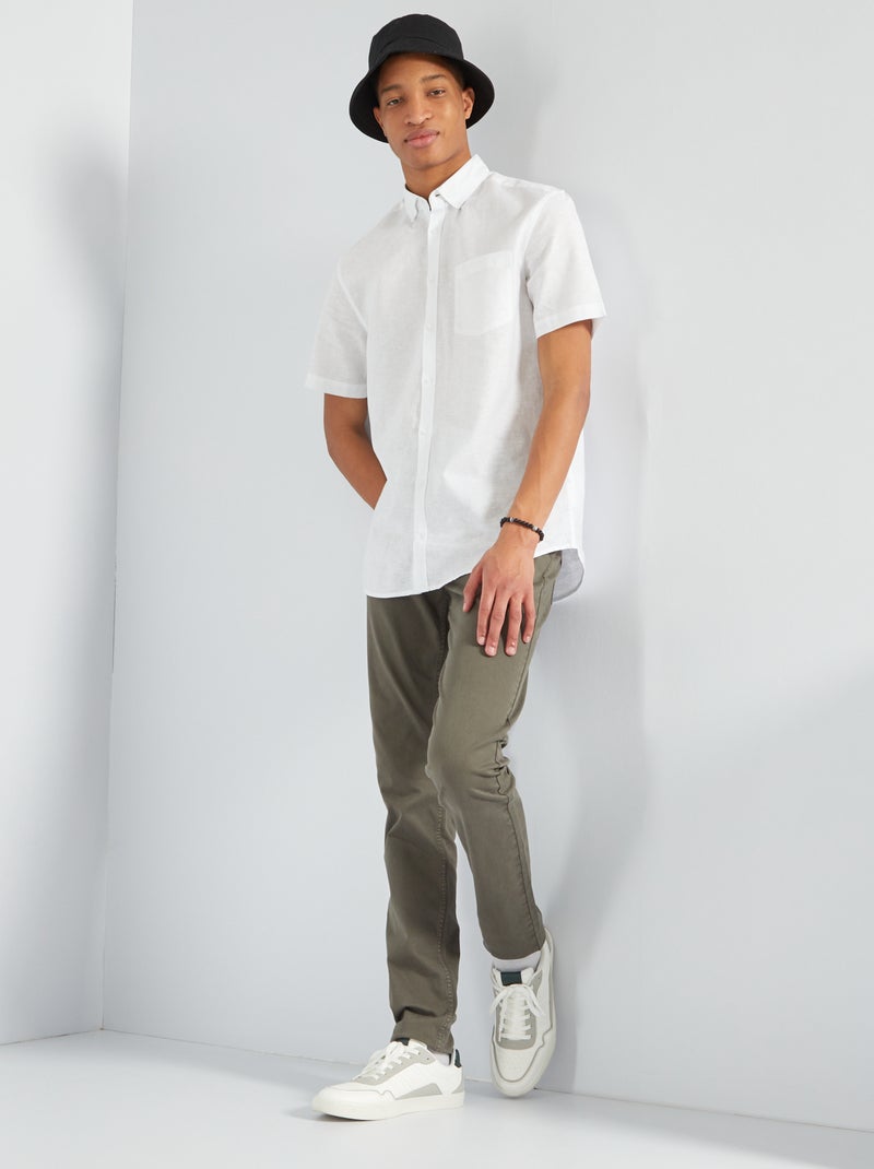 Chemise fantaisie en lin blanc - Kiabi