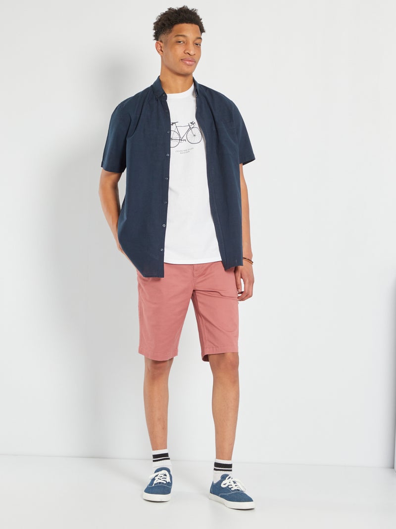 Chemise fantaisie en lin Bleu marine - Kiabi