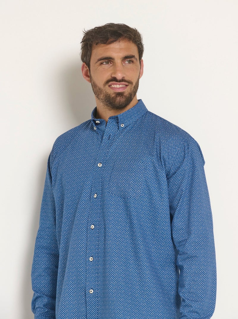 Chemise fantaisie manches longues coton - Afibel Bleu - Kiabi