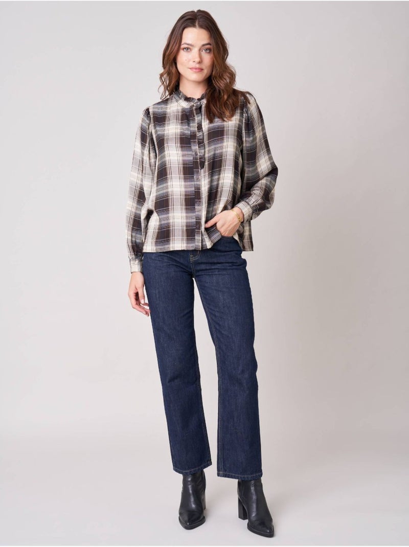 Chemise femme à carreaux en 100% coton 'deeluxe' Marron - Kiabi