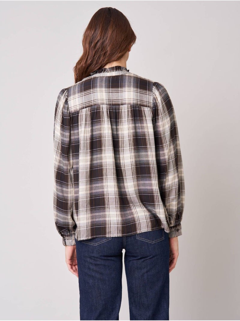 Chemise femme à carreaux en 100% coton 'deeluxe' Marron - Kiabi