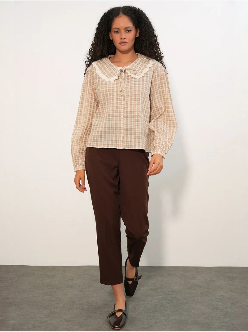Chemise femme à carreaux en viscose popeline bdart Beige argile - Kiabi