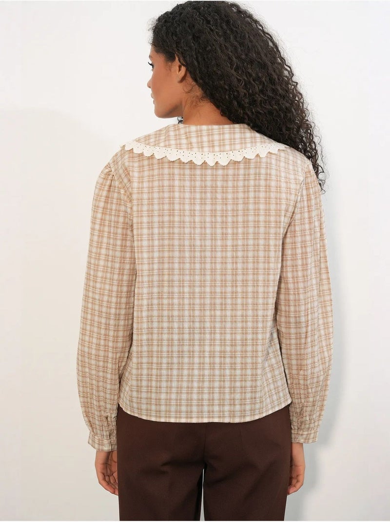 Chemise femme à carreaux en viscose popeline bdart Beige argile - Kiabi