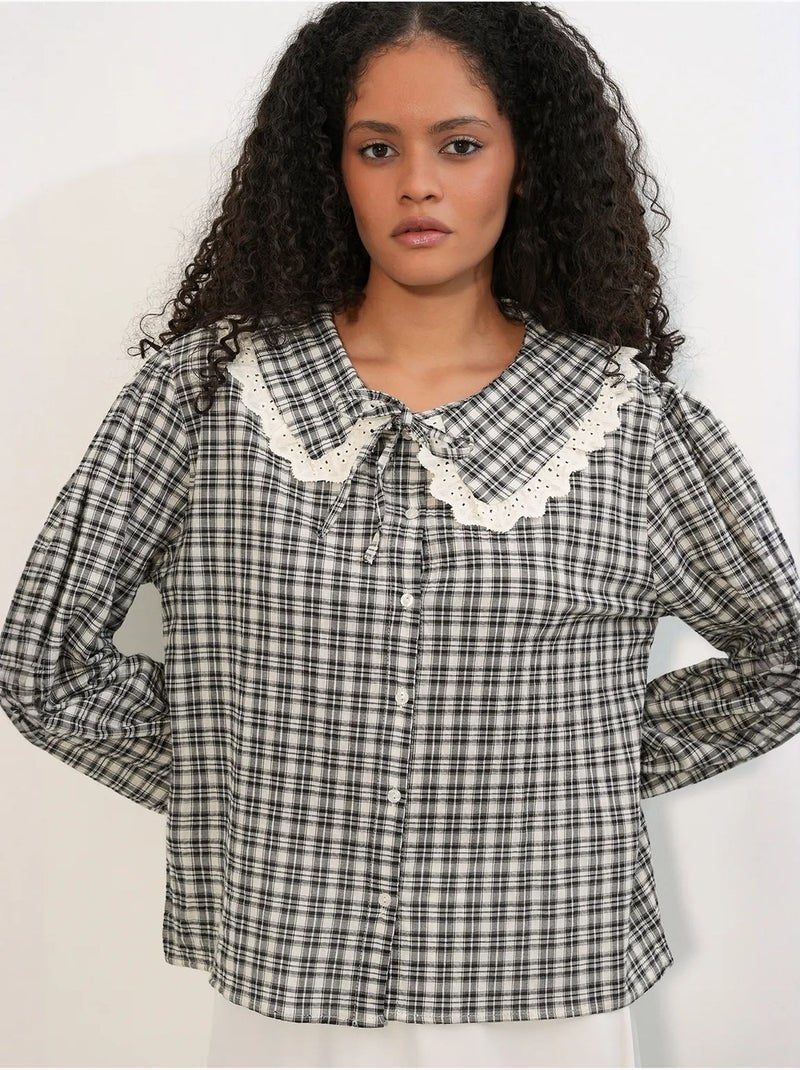 Chemise femme à carreaux en viscose popeline bdart Blanc cassé - Kiabi