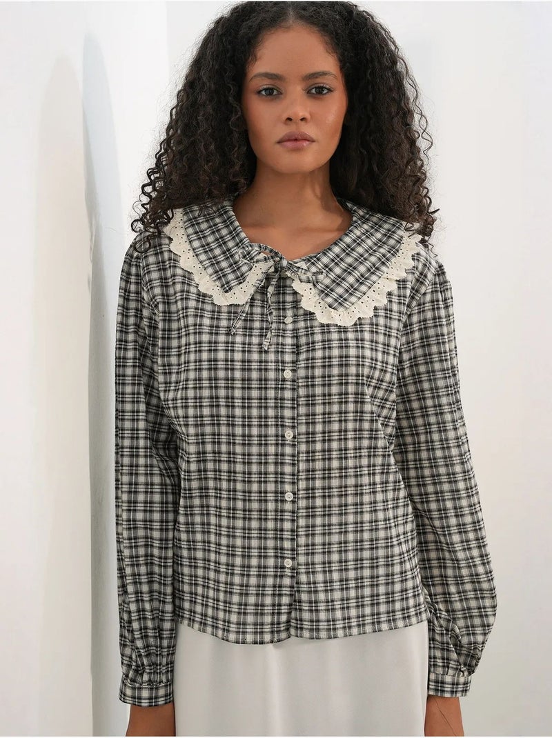 Chemise femme à carreaux en viscose popeline bdart Blanc cassé - Kiabi