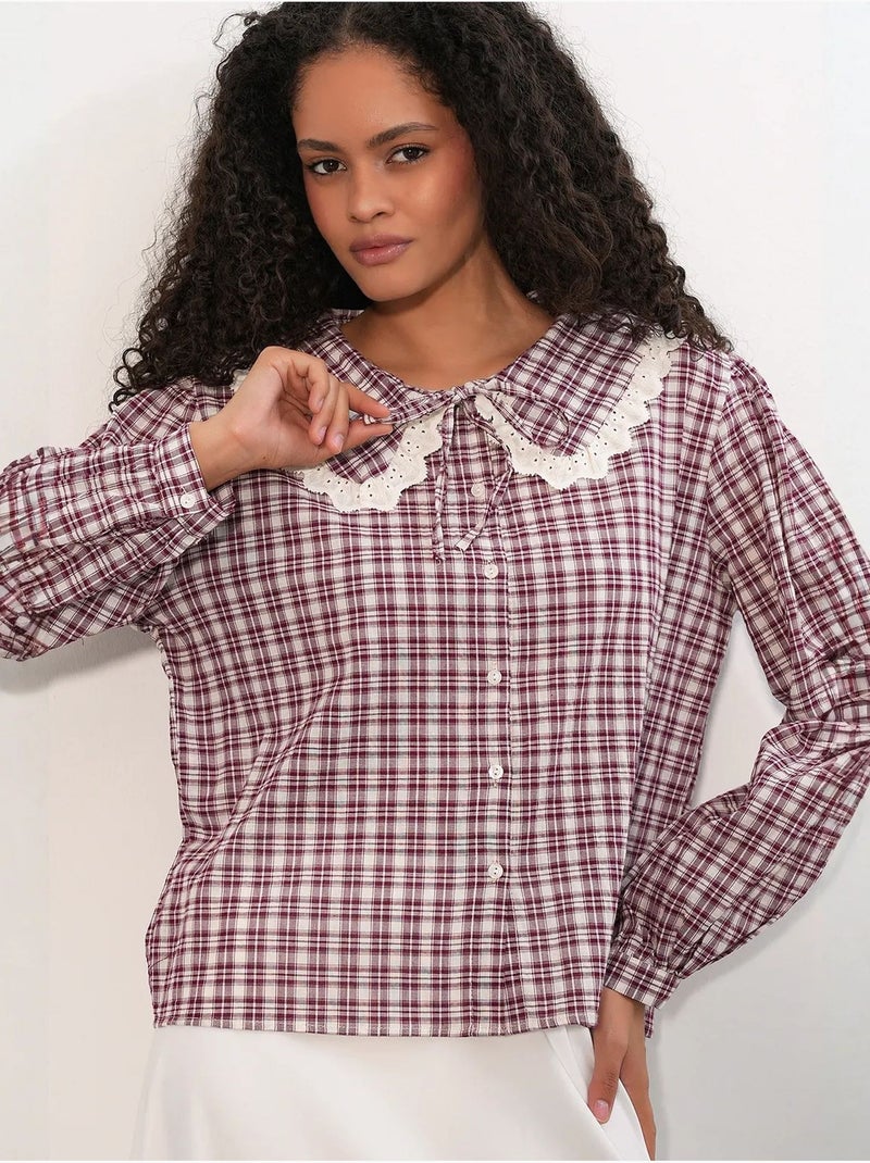 Chemise femme à carreaux en viscose popeline bdart Rouge bordeaux - Kiabi