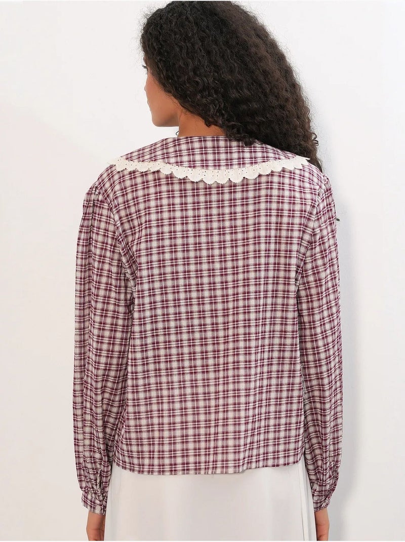 Chemise femme à carreaux en viscose popeline bdart Rouge bordeaux - Kiabi